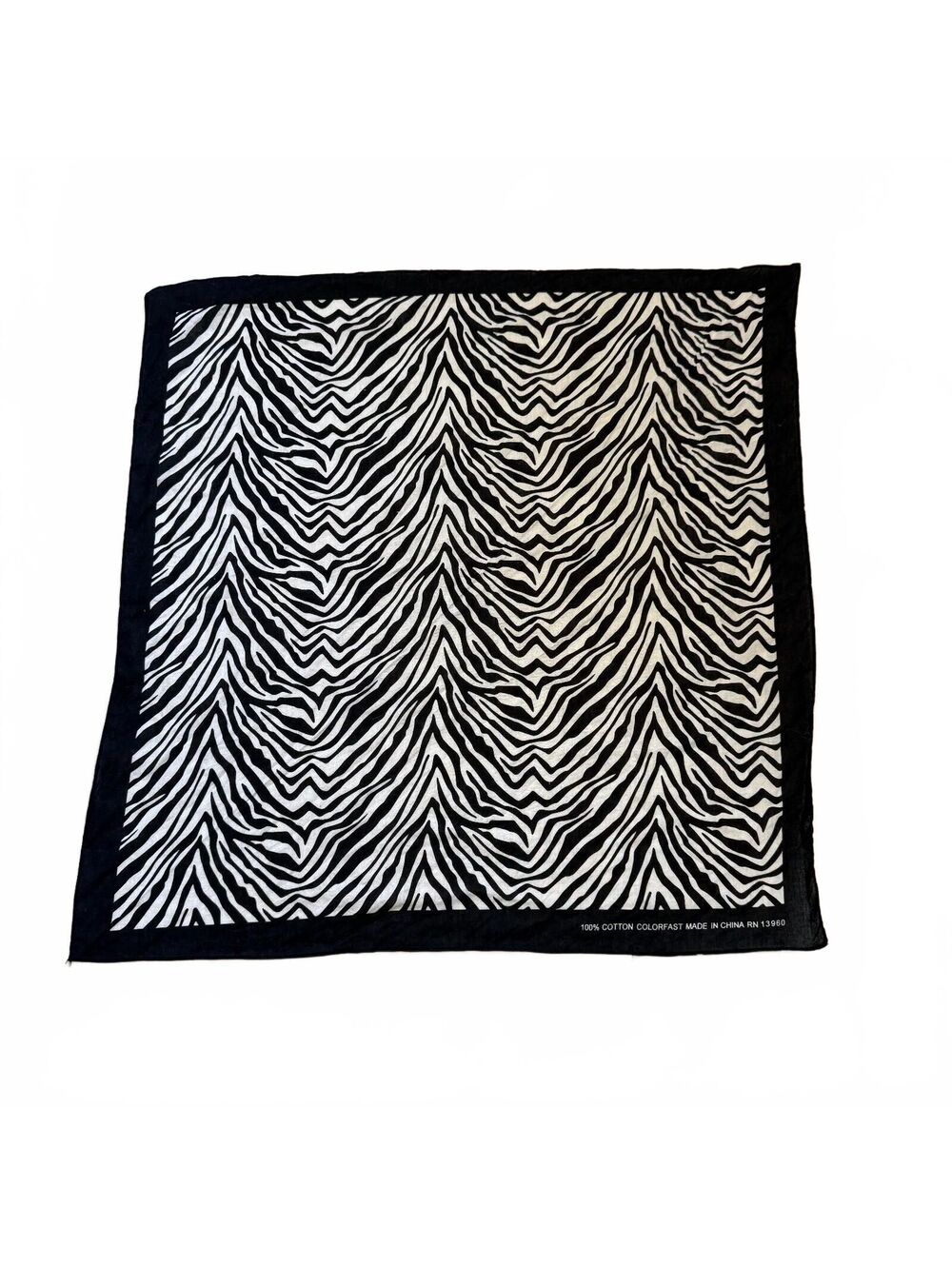 Zebra Print Cotton Scarf with Black Border Black and White Accessory